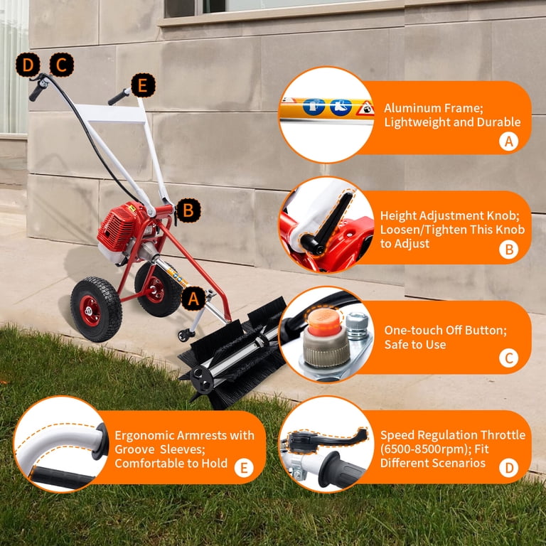 Loyalheartdy 43CC 1.7HP Walk-Behind Sweeper 2 Stroke Air-cooled