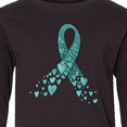 thumbnail image 4 of Inktastic Ovarian Cancer Awareness Teal Ribbon Made of Hearts Long Sleeve Youth T-Shirt, 4 of 5