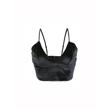 Stretch V-neck Camisole - Unique Bargains Women's V Neck Backless Spaghetti Straps Camisole Velvet Vest Crop Top