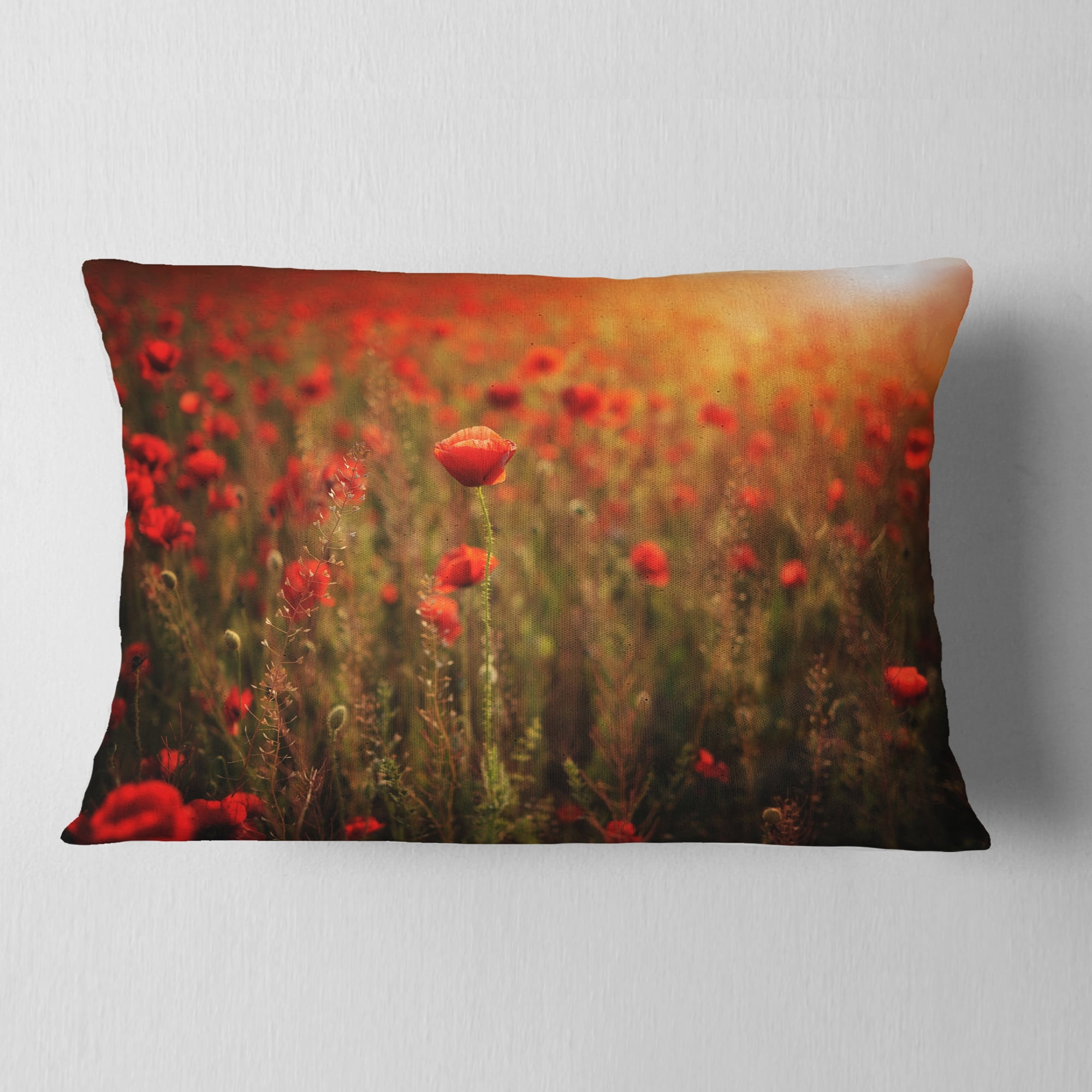 Designart Dense Poppy Field At Sunset - Floral Throw Pillow - 12x20