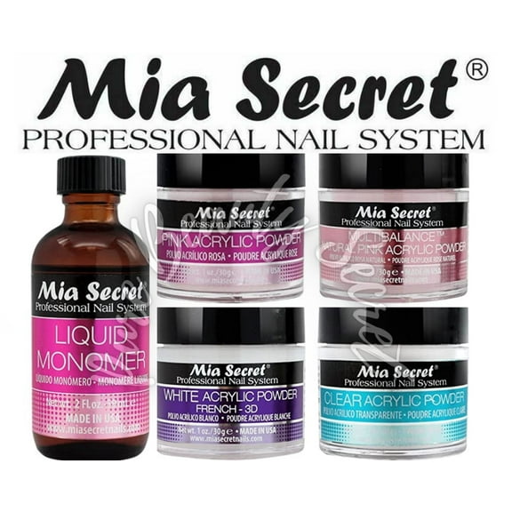 Mia Secret Liquid Monomer 2 oz and Powder 1 oz x 4 (Clear, White, Pink, Natural Pink)