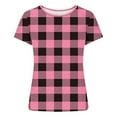 thumbnail image 3 of Women’s Plaid T-Shirt, Summer Round Neck Short Sleeve Tops, Fashion Slim Groove Strip Tees,Pink,XL, 3 of 6