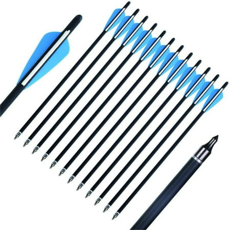 12Pcs Crossbow Bolts Carbon Arrows with 125 Grain Replacement Broadhead for Archery Hunting Crossbow Bolts Target Practice Arrows Blue