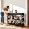 thumbnail image 2 of 39.5 Inch Narrow Console Table, 3 Tier Entryway Table Sofa Side Table with Drawer and Storage Shelves for Hallway, Living Room, Bedroom, Stable X Frame Design, Black, 2 of 8