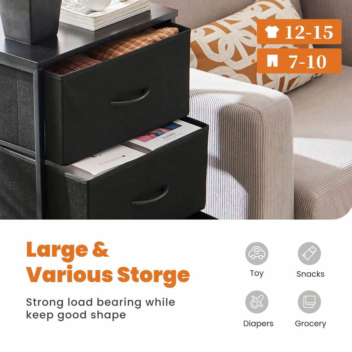 GVN Dresser, Chest of Drawers,4 Drawers Dresser, Chest of Drawers with Metal Frame and Wood Top, Black
