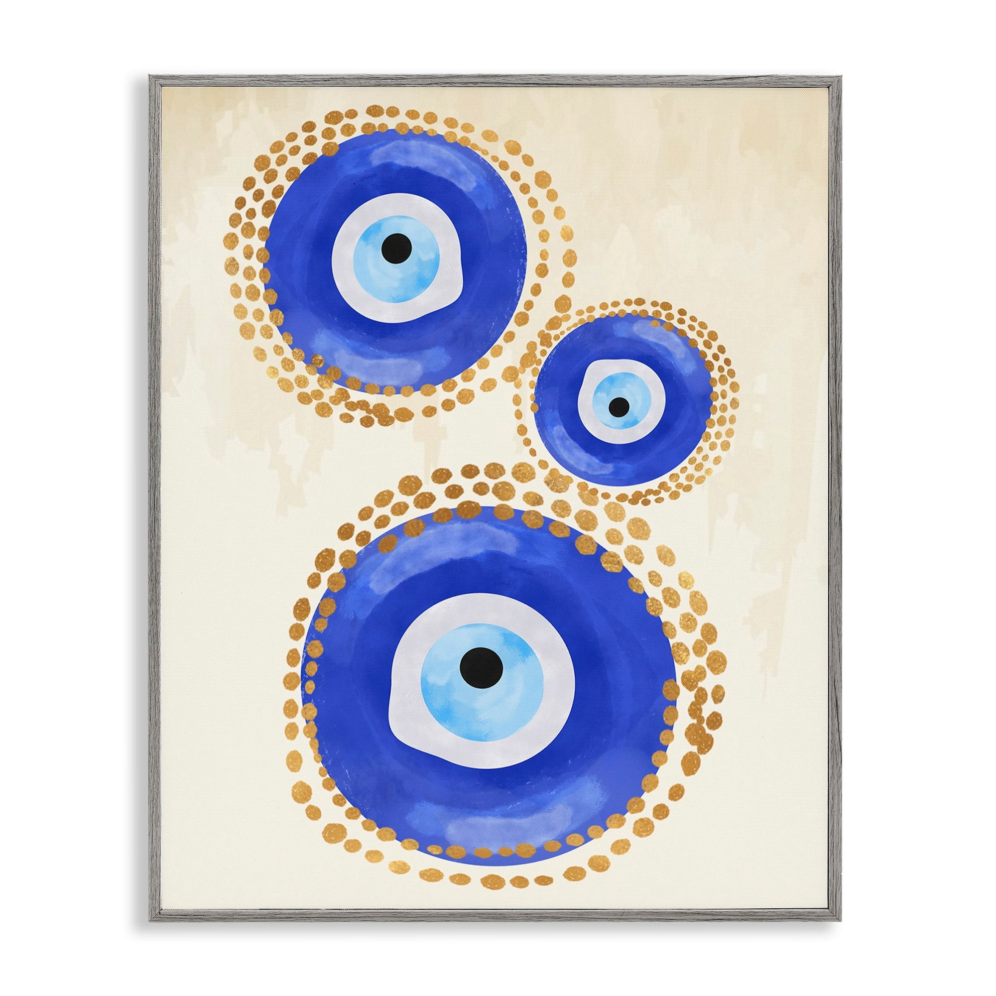 Stupell Industries Round Blue Evil Eye Pattern Lustrous Dotted Detail Painting Gray Framed Art Print Wall Art, Design by Two Smart Blondes