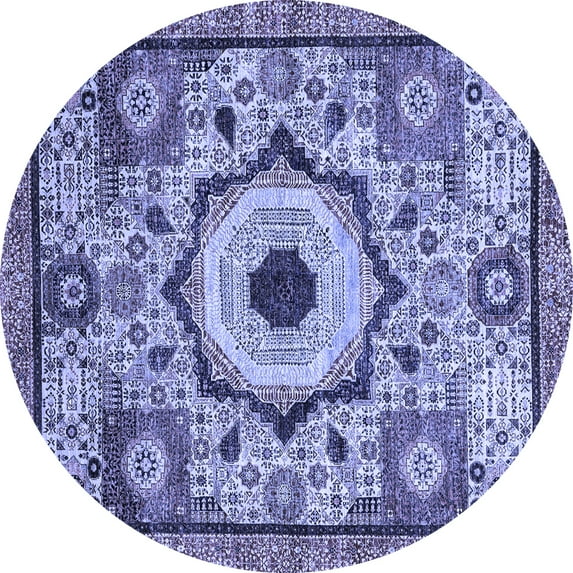 Ahgly Company Machine Washable Indoor Round Abstract Blue Modern Area Rugs, 5' Round