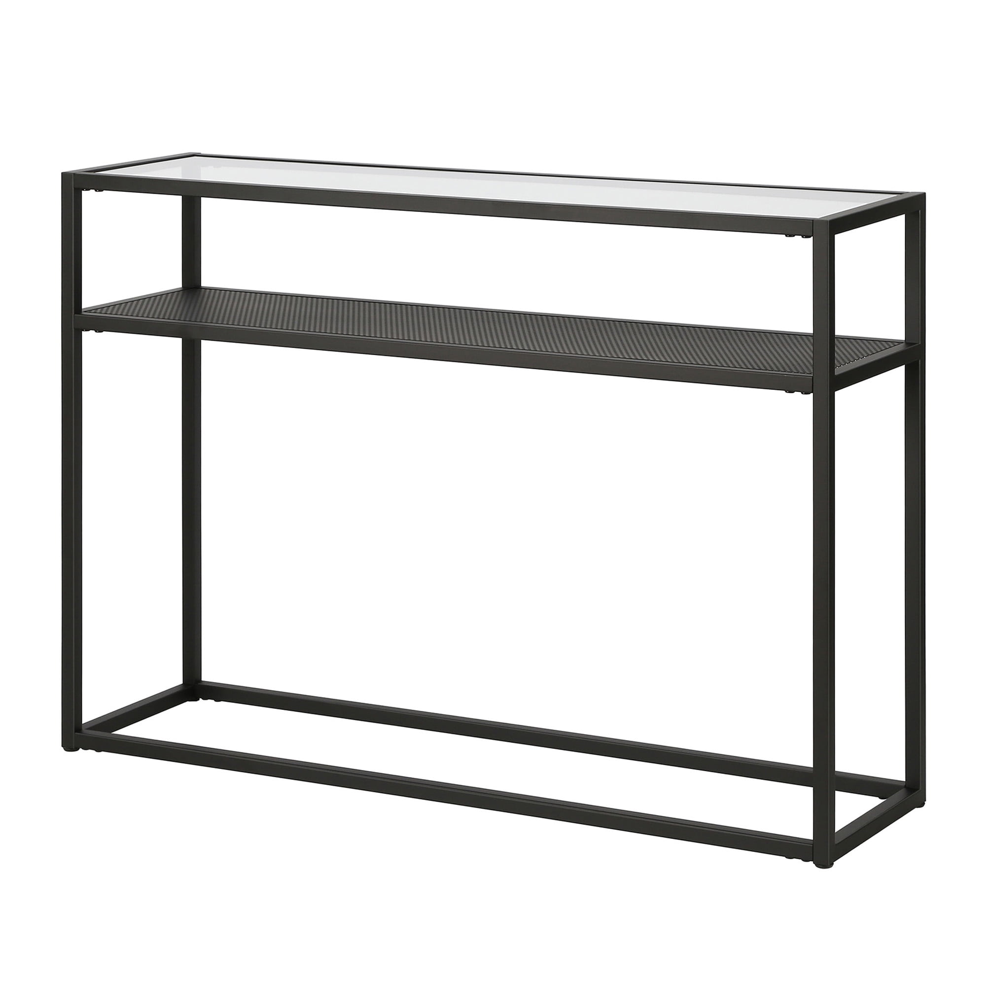 Evelyn&Zoe Nellie 42" Wide Rectangular Console Table with Metal Mesh Shelf, Blackened Bronze