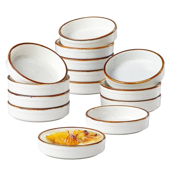 CONTENPO 4 oz Shallow Crème Brulee Ramekins, Oven Safe, 14 PCS - Creamy White