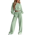 thumbnail image 2 of Sweatsuits Women 2 Piece Outfit 2026 Solid Drawstring Wide Leg Sweatpants Crew Neck Long Sleeve Cropped Tracksuit Light Green XL, 2 of 7