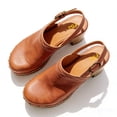 thumbnail image 2 of FSJ Women Slingback Clogs Wooden Block Heel Closed Round Toe Platform Studded Mules Buckle Strap Vintage Dress Slide Sandals Size 9 Brown, 2 of 4