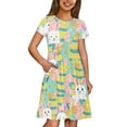 thumbnail image 4 of Uourmeti Easter Dress for Girls 10-12Y Casual Bunny Print Short Sleeve Swing Dresses Colorful Egg Crew Neck Midi Holiday Party Dress with Pockets, 4 of 6