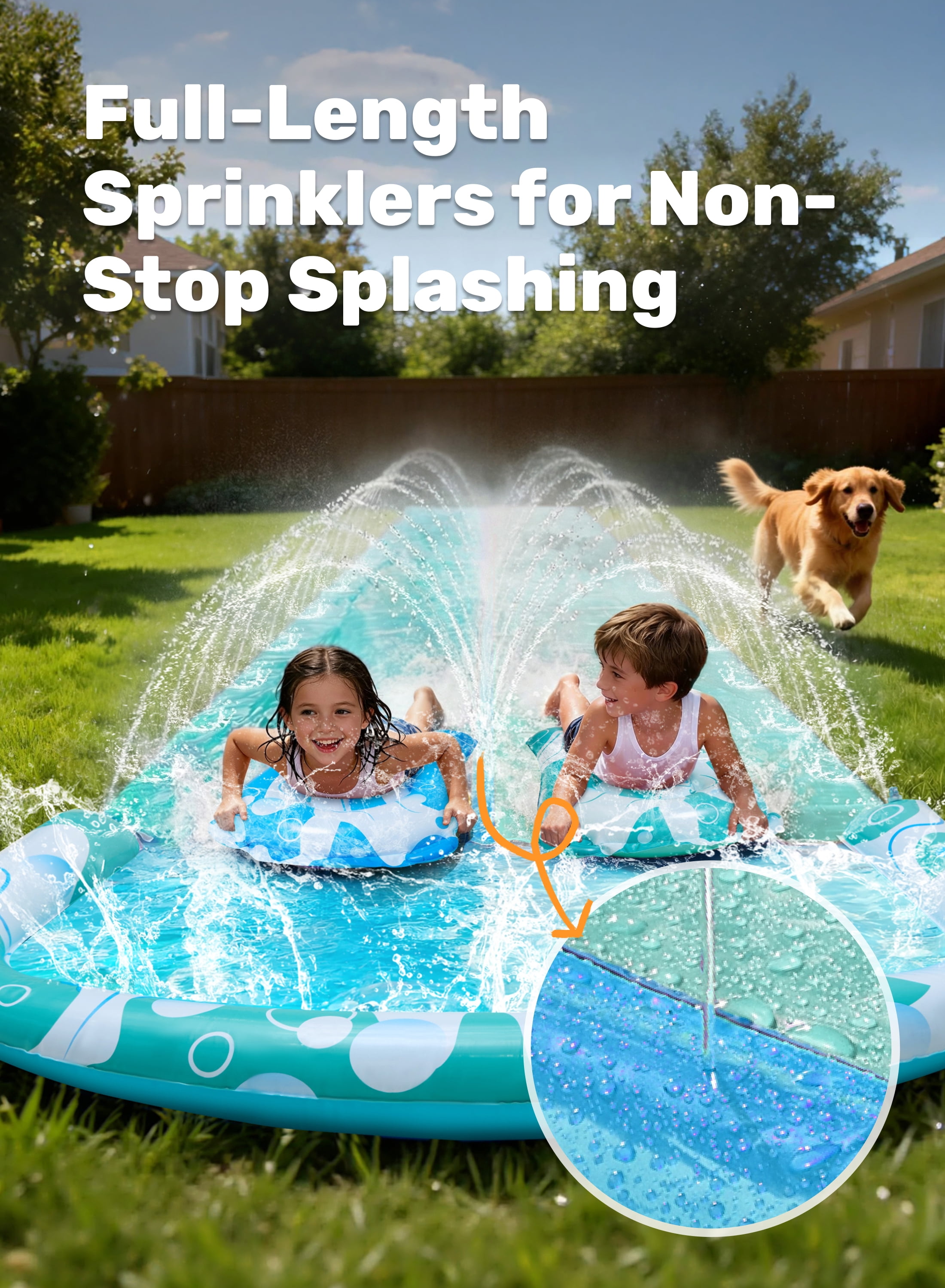 Joyfy 32.5ft Extra Long Water Slide and 2 Inflatable Boards, Heavy Duty Lawn Water Slides 2 Waterslide Slip with Sprinkler for Kids Adults