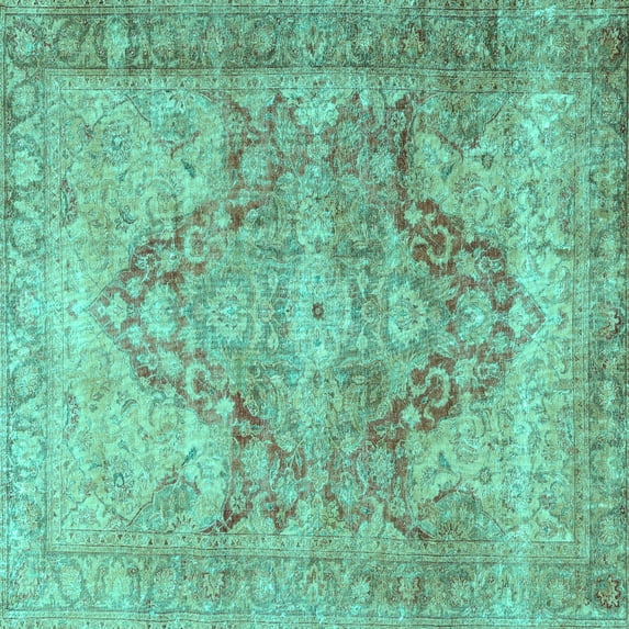 Ahgly Company Indoor Square Persian Turquoise Blue Traditional Area Rugs, 7' Square
