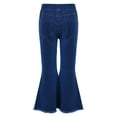 thumbnail image 2 of DPOIS Kid Girls Denim Jeans Bell Bottom Flare Pants High Waist Wide Leg Ruffled Trousers Dark Blue 10, 2 of 6