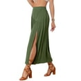 thumbnail image 4 of INSPIRE CHIC Elastic Waist a Line Skirt for Women Side Zipper Swing Casual Boho Midi Skirt Army Green XS, 4 of 5