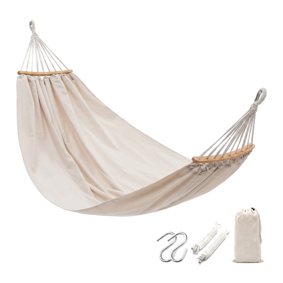 Bohemian Tassel Heavy Duty Handmade Rope Hammock with Wooden Spreader Bars for Outdoor Patio Backyard