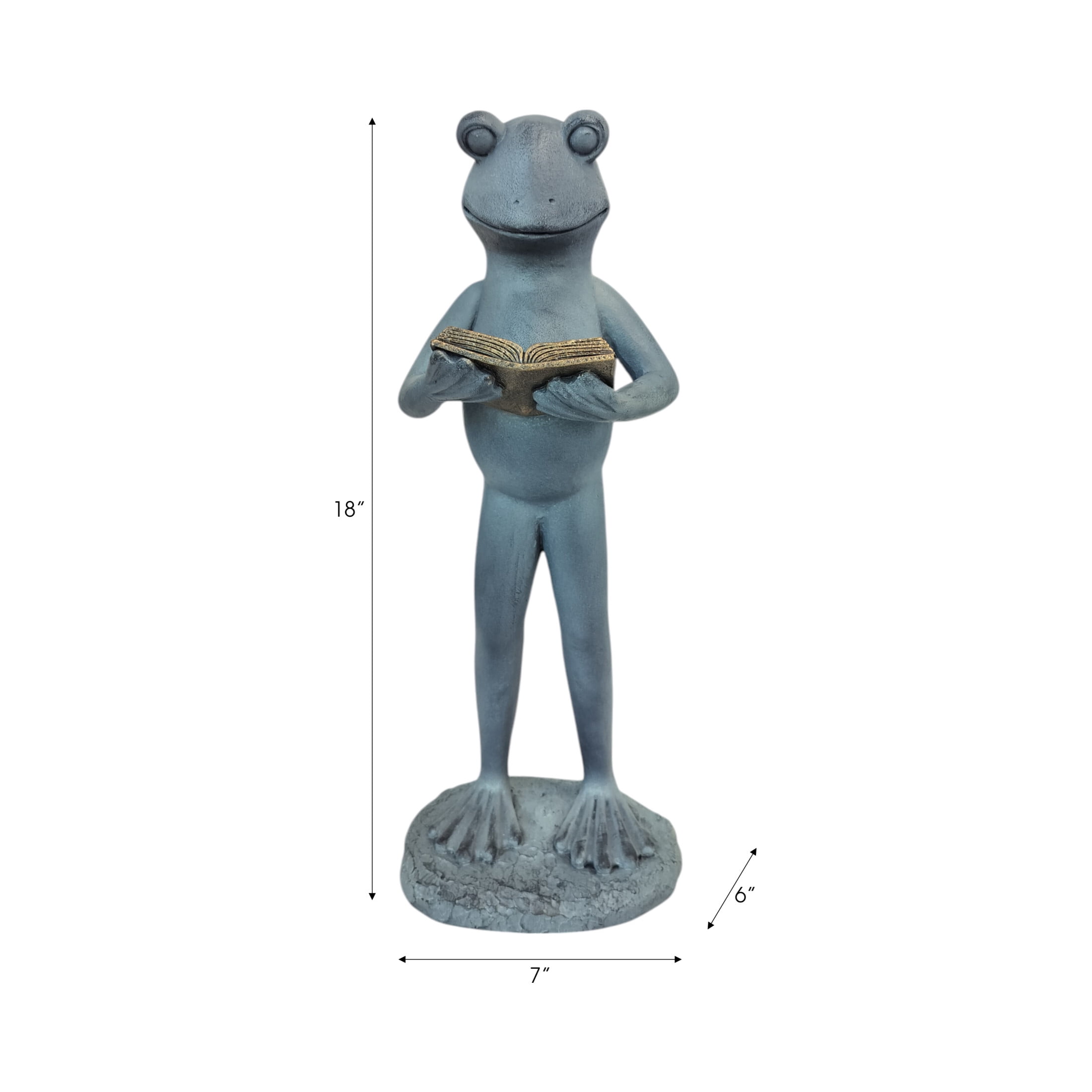 Standing Frog with Book Statue for Garden Decor - Decorative Front Porch for Patio, Backyard, and Walkways Display - Whimsical Yard Art Sculpture for Flower Bed or Deck Decor - 18", Grey & Metallic
