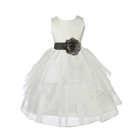 Ekidsbridal Satin Shimmering Organza Ivory Flower Girl Dress Formal Evening Gown Ballroom Dance Recital Church Christening 4613T 4
