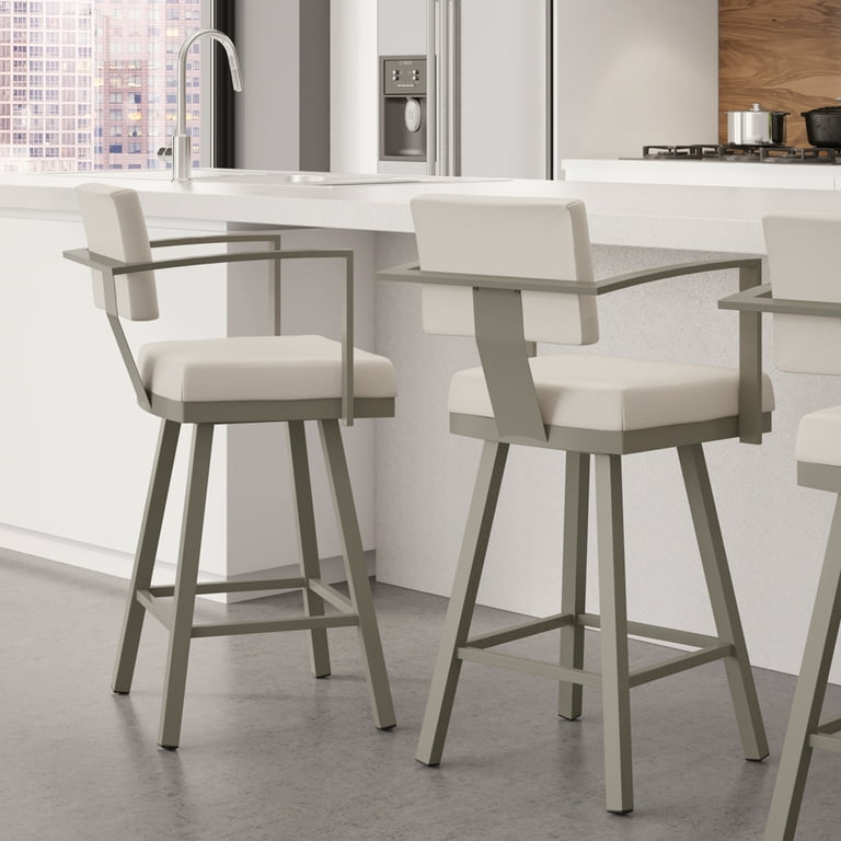 Amisco Akers 30 In. Swivel Bar Stool Cream Faux Leather Grey Metal