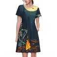 thumbnail image 1 of Balery Moonlit Skeleton Campfire Vestidos sueltos de manga corta para mujer, vestidos de verano 2025, vestidos casuales de corte A con vuelo., 1 of 6