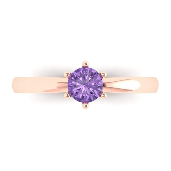Solitaire Engagement Ring for Women - 0.5ct Simulated Alexandrite in 14K Rose Gold Promise Ring
