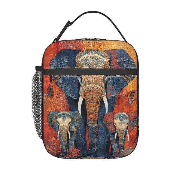 Vibrant Boho Elephant Lunch Box Reusable Portable Lunch Bag Tote Bag for Work Picnic Hiking