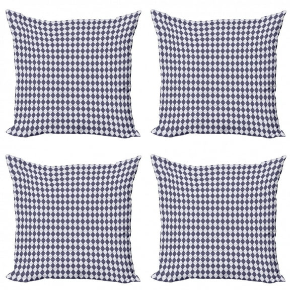 Geometric Throw Pillow Cushion Case Pack of 4, Monochrome Rhombuses with Oriental Influences, Modern Accent Double-Sided Print, 4 Sizes, Indigo Purple, by Ambesonne