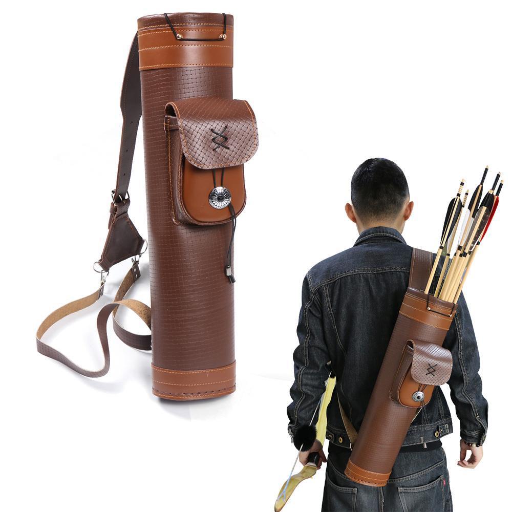 Carquois De Dos En Cuir Véritable Pour Tir à L'arc - Marron Foncé - Modèle SS#655 - Neuf