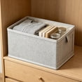 thumbnail image 4 of Linen Fabric Storage Basket with Side Pull Tab Foldable Frame Garment Bin for Bedroom Wardrobe Dresser Dorm Household Apparel Towel Small Accessory Organizer, 4 of 5
