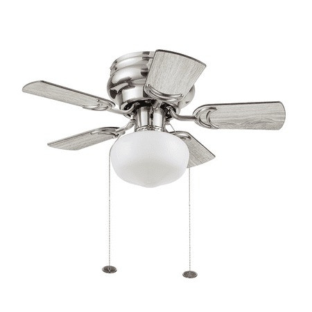 Prominence Home Hero 28  Brushed Nickel Flushmount Small Room Ceiling Fan with 5 Blades  Globe Light Kit & Pull Chains