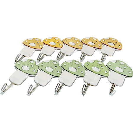 

10-Pack Wall Hooks 5lb(Max) Cute Mushroom Single Prong Hangers Waterproof and Oilproof Bathroom Kitchen Heavy Duty Self Adhesive Hooks