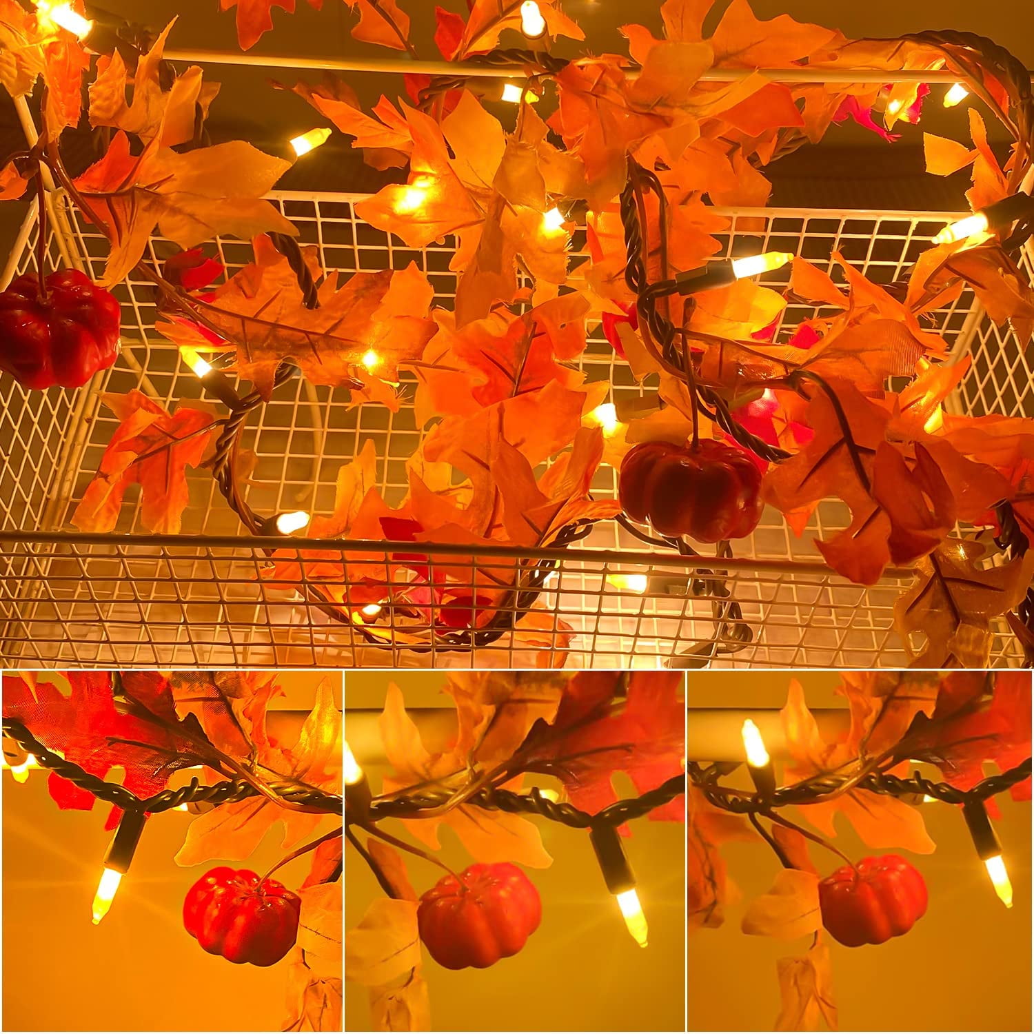 14.7ft Fall Leaves Wreath with 30 Bulbs Light Up Garland