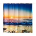 thumbnail image 1 of Cortina de ducha impermeable, cortina de baño con 12 ganchos, tela de poliéster, cortina de baño de mar al atardecer, 150x180cm, 1 of 5