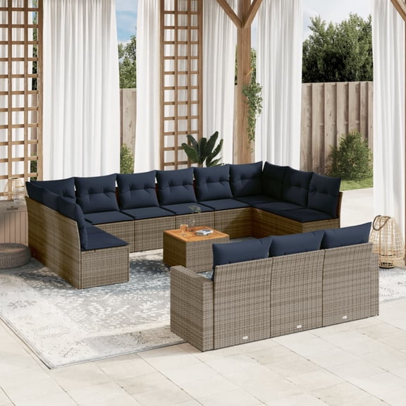 vidaXL 14 Piece Patio Sofa Set with Cushions Gray Poly Rattan
