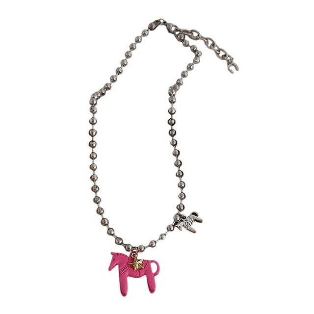 Collar con colgante de caballo recubierto, collar con dije de caballo de colores brillantes, collar de cadena de cuentas para mujeres y hombres, regalo de cumpleaños para San Valentín