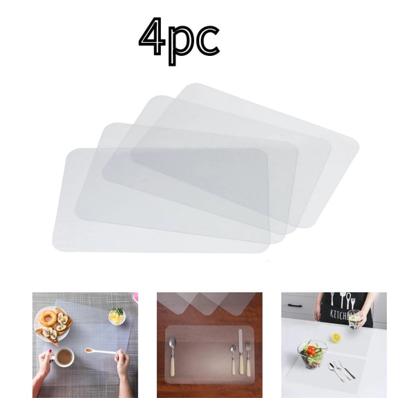 Silicone Placemats, Food-Grade Non-Slip Waterproof, Dining, Stain Resistant, Countertop Protector, Kitchen Counter Mat, Baking mat Dishwasher Safe (17.7x11.8Inch-4pack, Translucent)_4pc