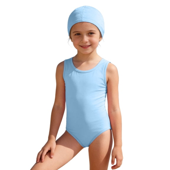 Toddler Bathing Suit Girl One Piece Girls Swimsuits Size 10-12, Solid Color Swimsuit With Matching Swim Cap for Girls Comfortable Bathing