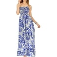 thumbnail image 4 of HAPPY BAY Women's Summer A-Line Maxi Beach Dress Boho Smocked Top Evening Long Strapless Tube Dresses for Women One Size Sapphire, Tropical, 4 of 4