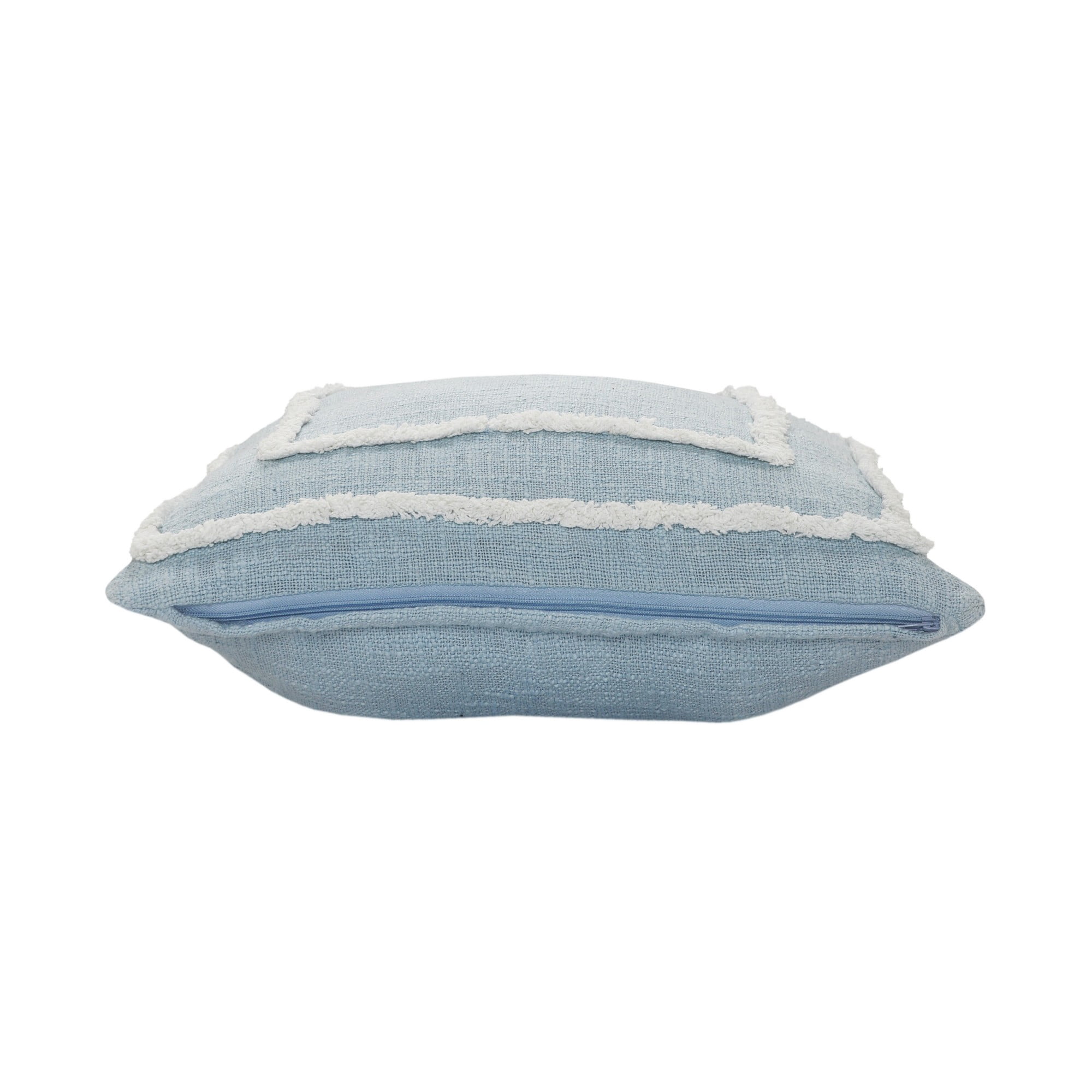 Laddha Home Designs Geometric Bordered Loomed Square Cotton Throw Pillow Cover - 20" - Sky Blue and