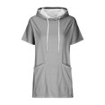 thumbnail image 4 of Timegard Womens Tops Drawstring Hoodies Short Sleeve Comfy Solid Color Pullover Tops with Pockets, 4 of 7