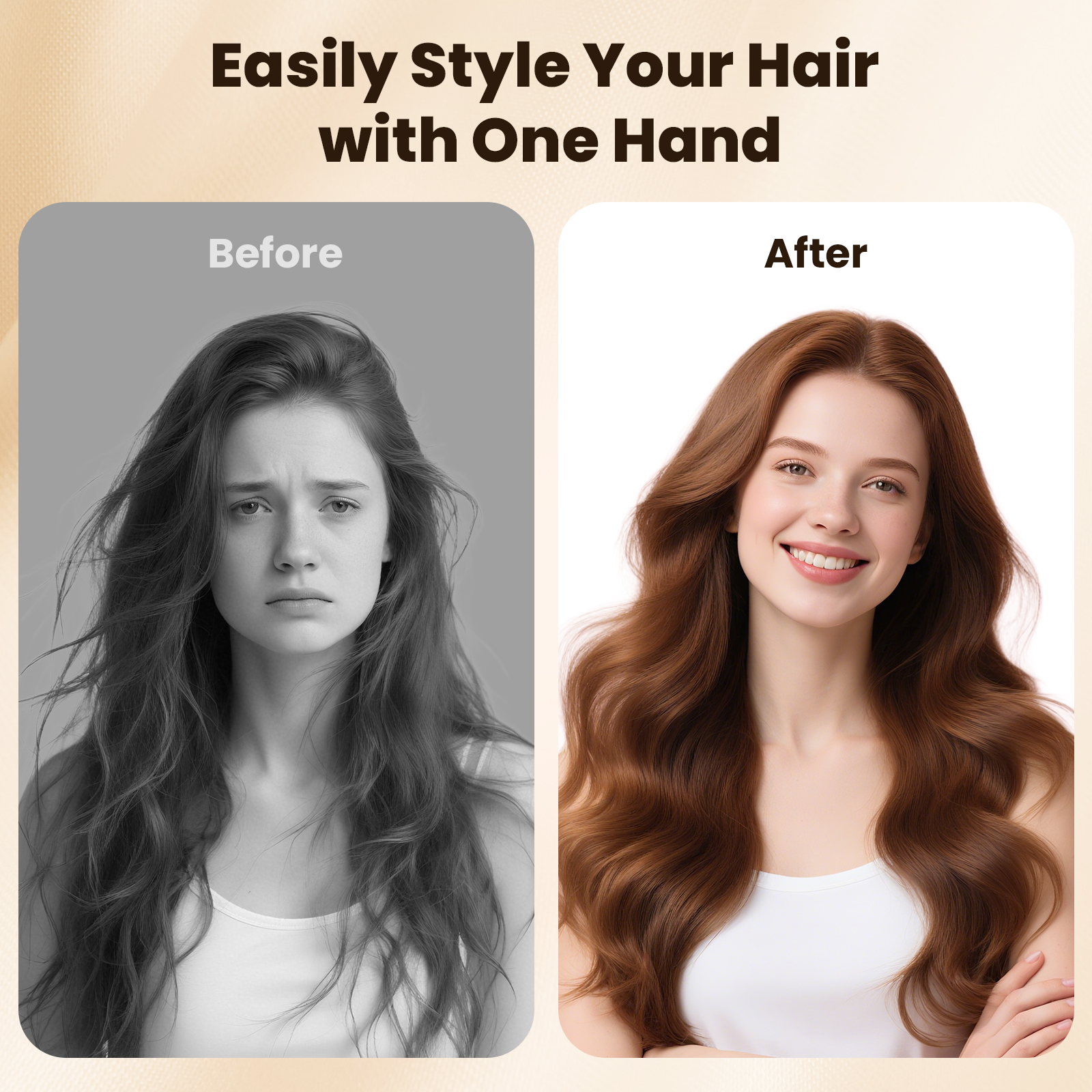Hair Dryer Brush, Blow Dryer with Negative Ion Anti-Frizz Ceramic Titanium Barrel, Easy & Fast Salon-Style Blowouts, Black Gold