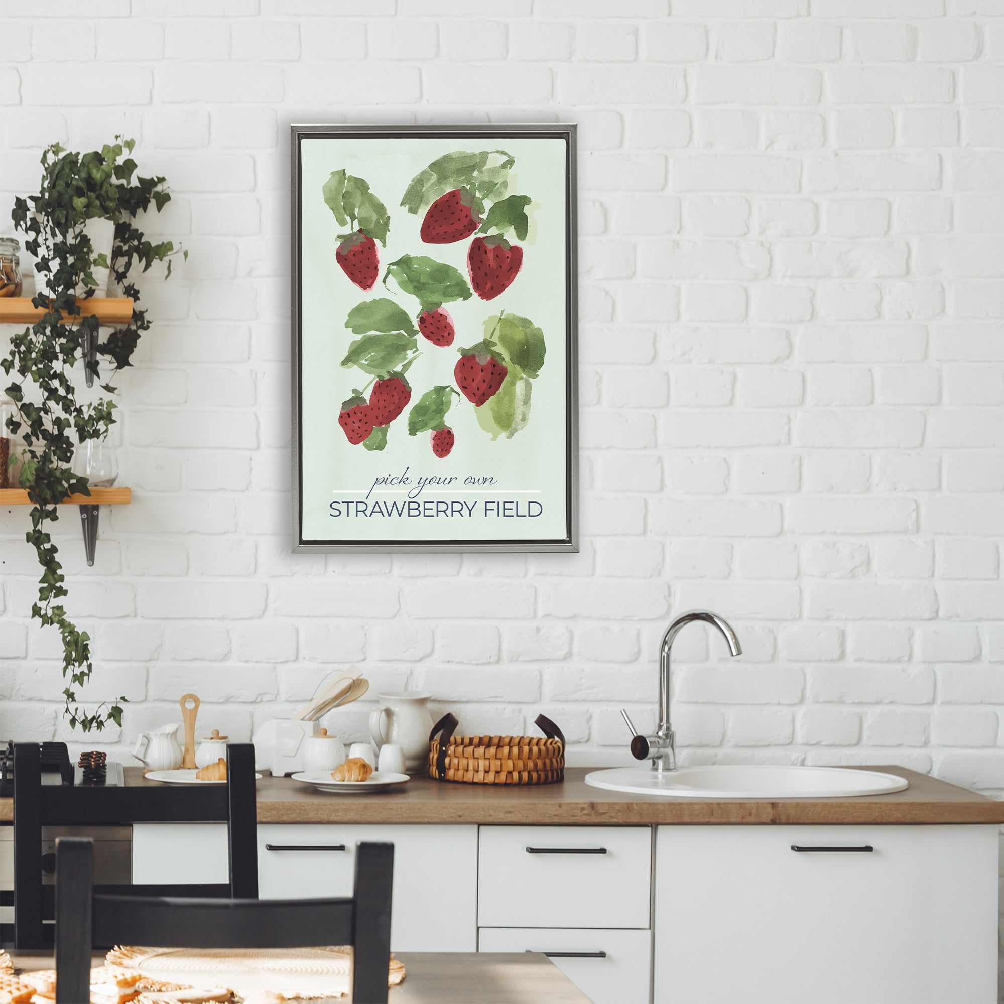 Stupell Industries Strawberry Field Pick Your Own Gray Framed Floater Canvas Wall Art, design by Lucille Price