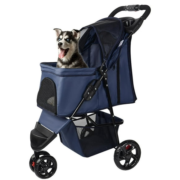 Three Wheels Dog Stroller Foldable Pet Strolling Cart, Load Bearing up to 30lbs