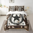 thumbnail image 2 of Black Western Texas Star Queen Comforter Set 7 Pieces,Bed in a Bag Queen,Bull Cattle Cow Print Cowhide Bedding Set with Grunge Brown Rustic Farm Animals Comforter,Flat Sheet,Fitted Sheets, 2 of 5
