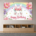 thumbnail image 4 of LUUFILx Cute Bunny Themed Birthday Banner with Rainbow Floral Elements Backdrop Party Decorations Photography Props Happy Birthday Party Supplies, 4 of 7