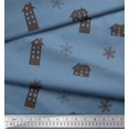 thumbnail image 3 of Soimoi Blue Velvet Fabric Snowflake & House Clip Art Print Fabric by the Yard 58 Inch Wide, 3 of 3