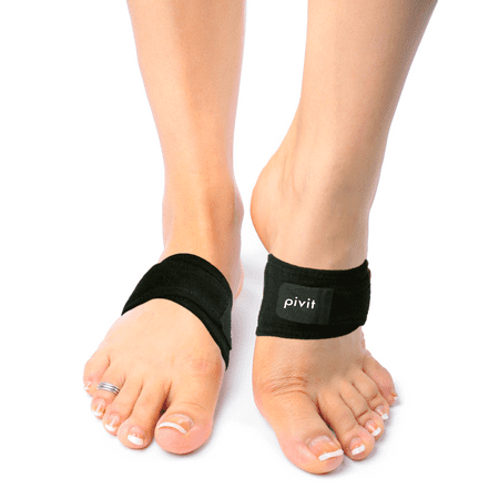 Pivit Arch Support Brace | Pair | Plantar Fasciitis Gel Strap for Men, Woman | Orthotic Compression Support Wrap Aids Foot Pain, High Arches, Flat Feet, Heel Fatigue | Insert for Under Socks and