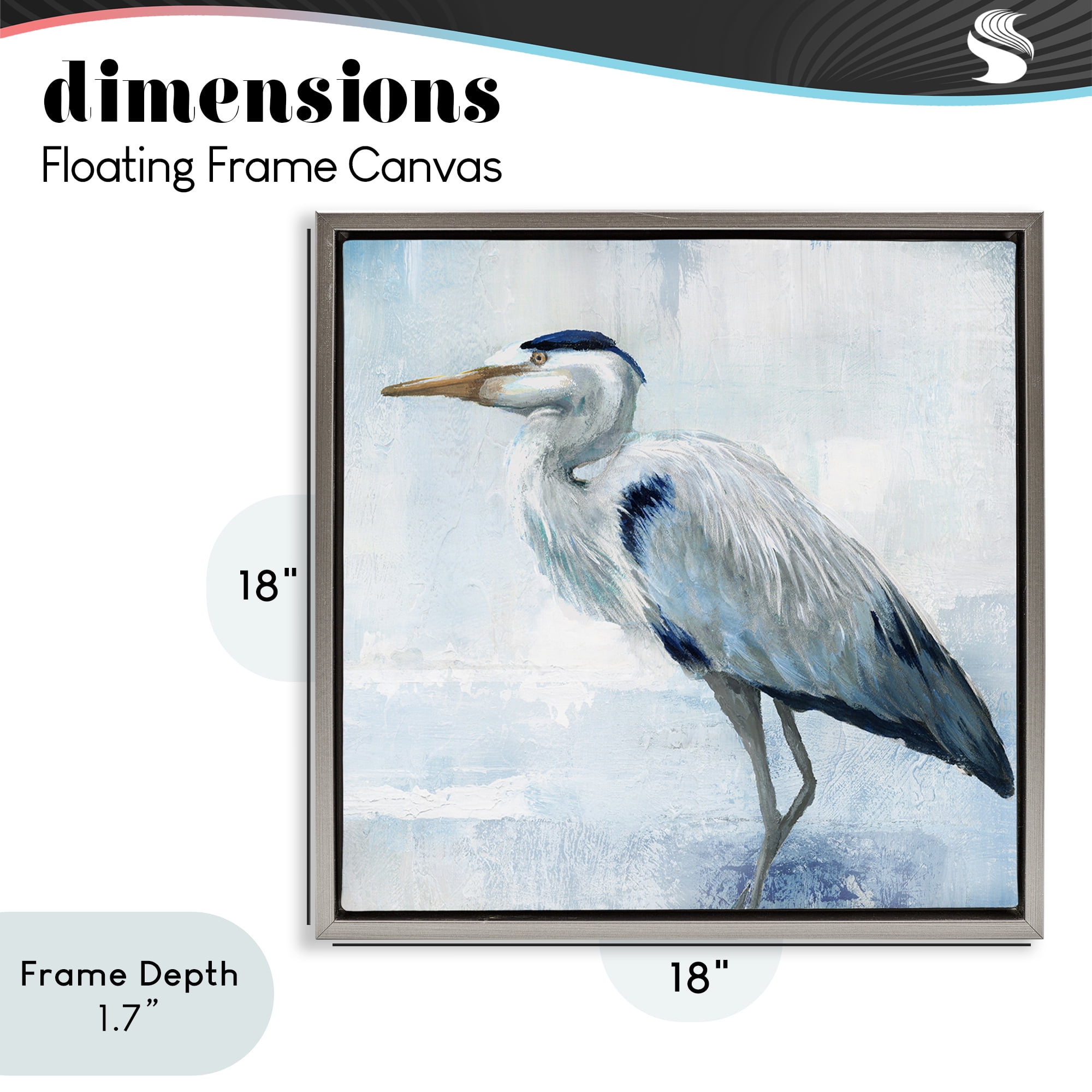 Stupell Industries Faded Blue Heron Gray Framed Floater Canvas Wall Art, design by Nan