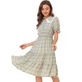 thumbnail image 1 of Unique Bargains Robe Midi Smockée à Carreaux en Chiffon pour Femmes, 1 of 6